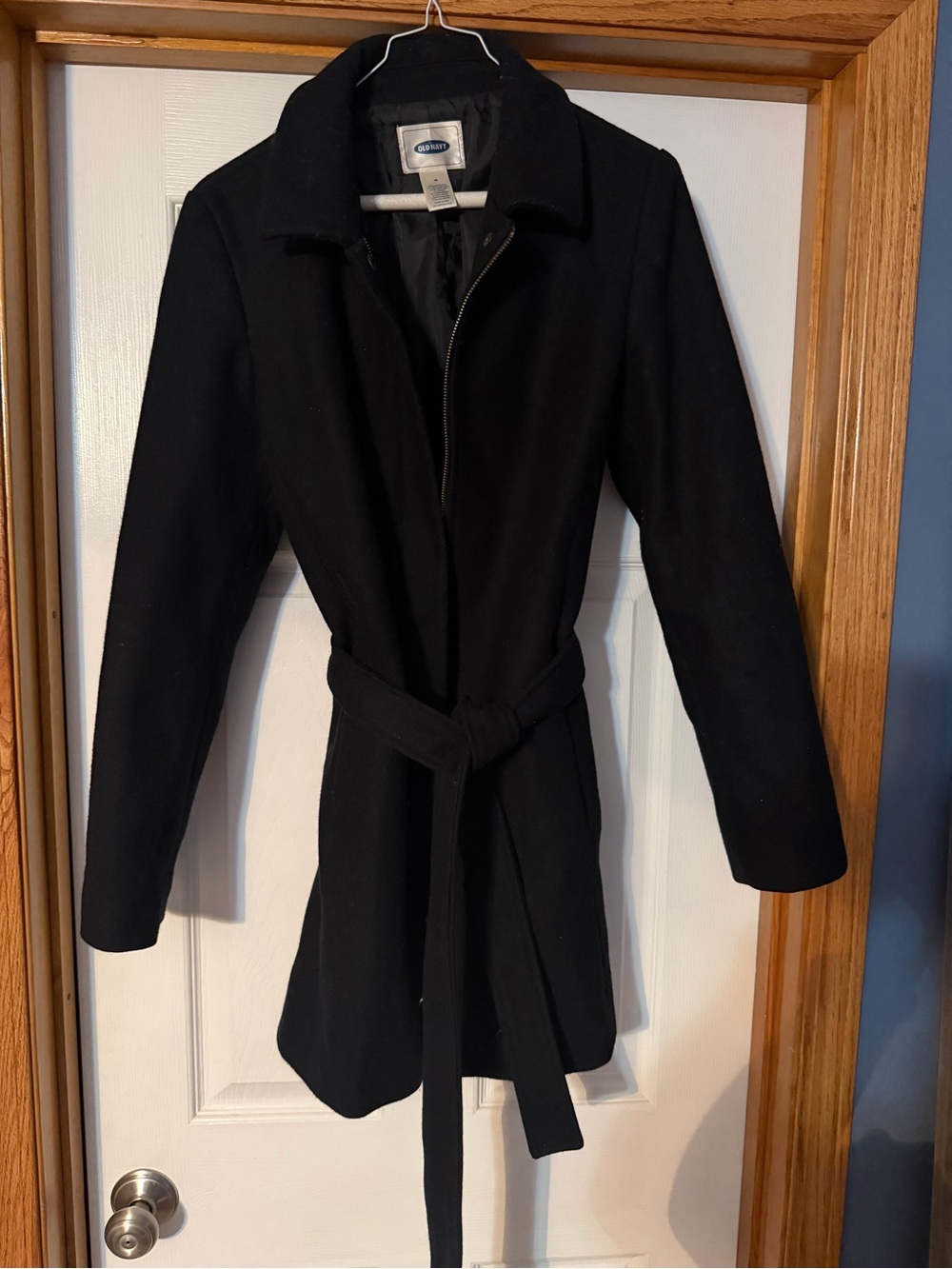 Old Navy Black Belted Wool-Blend Pea Coat Medium Belt & Zipper